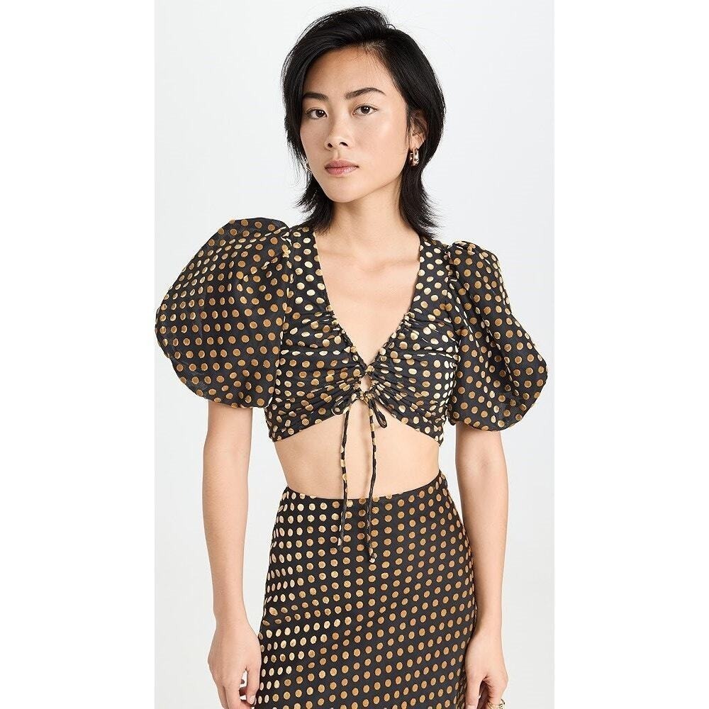 Rhode NWT‎ Resort Lana Top Dot Jacquard Black and Gold Dot in Size 4 MSRP $395